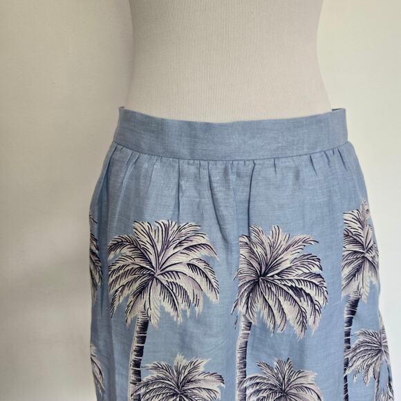 J. Crew Linen Skirt A Line Blue Palm Tree Summer Beach G4616 Women 6 - Picture 5 of 11